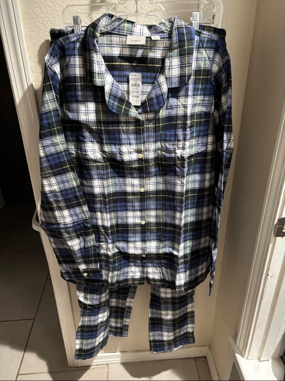 L.L. Bean Men’s Navy and White Plaid Pajama Set 3X NWT